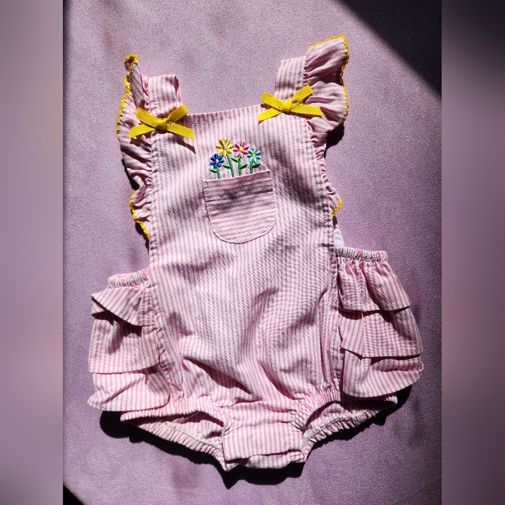 Good Lad Pink Striped Bodysuit with Yellow Bows